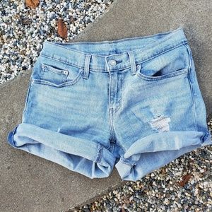 Levi's Distressed Light Wash Denim Shorts